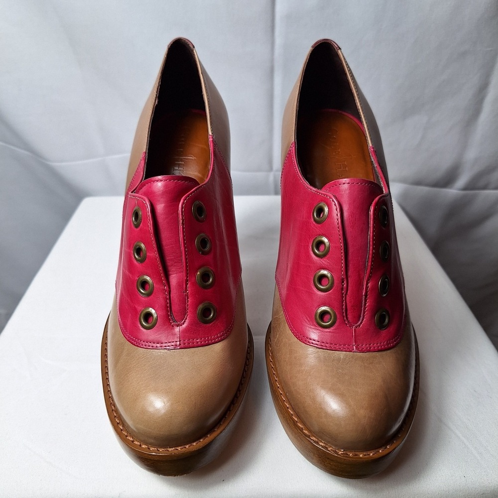 COLE HAAN Stephanie Air Oxford Pumps Sz 7B Tan Pink Colorblock Leather Steampunk - Picture 2 of 11